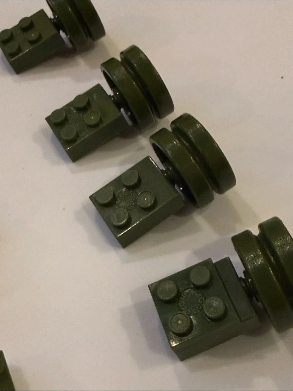LEGO 8 Army Green 1x1 Connected To Wheel Pieces Parts Blocks Lot